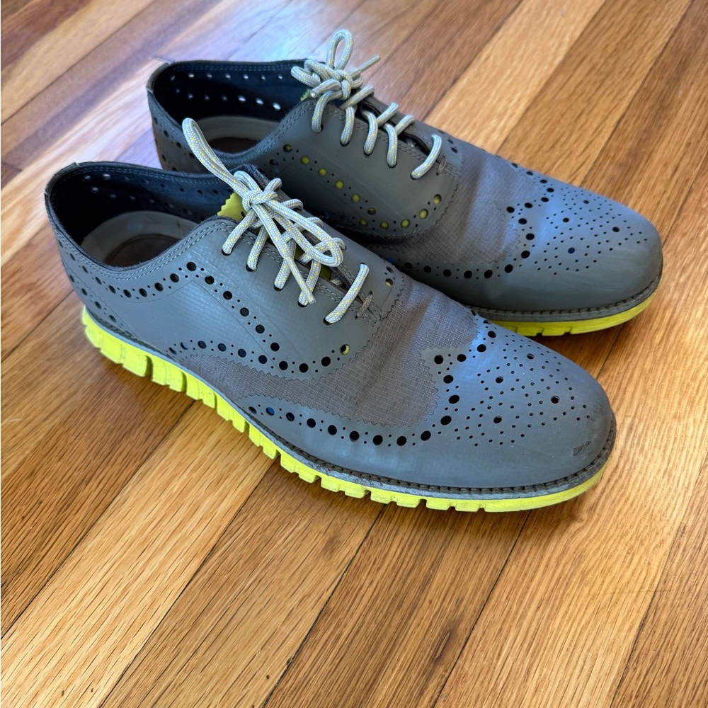 Cole Haan Gray Oxfords with Yellow Soles